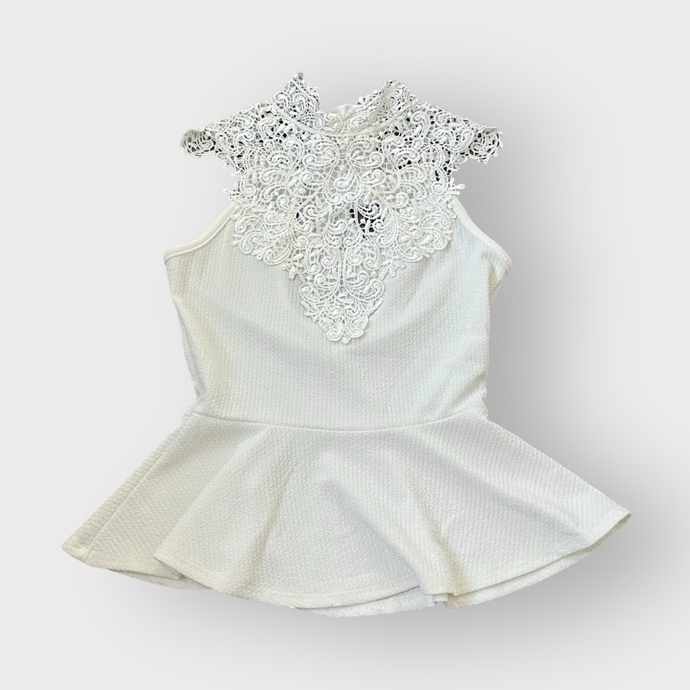 Chocolate USA Cream Lace Mock Neck Peplum Blouse